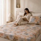 Ivory Floral Harmony Cotton Bedsheet Set