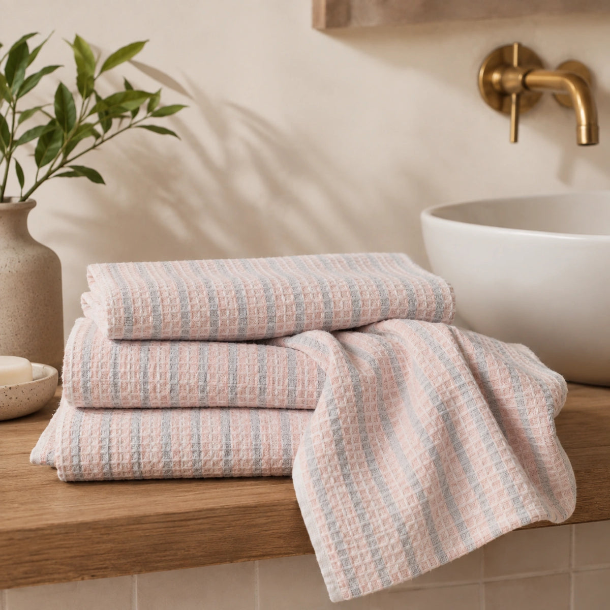 Blush Grid Cotton Bath Towel