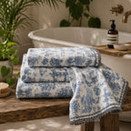 Blue Toile Cotton Bath Towel