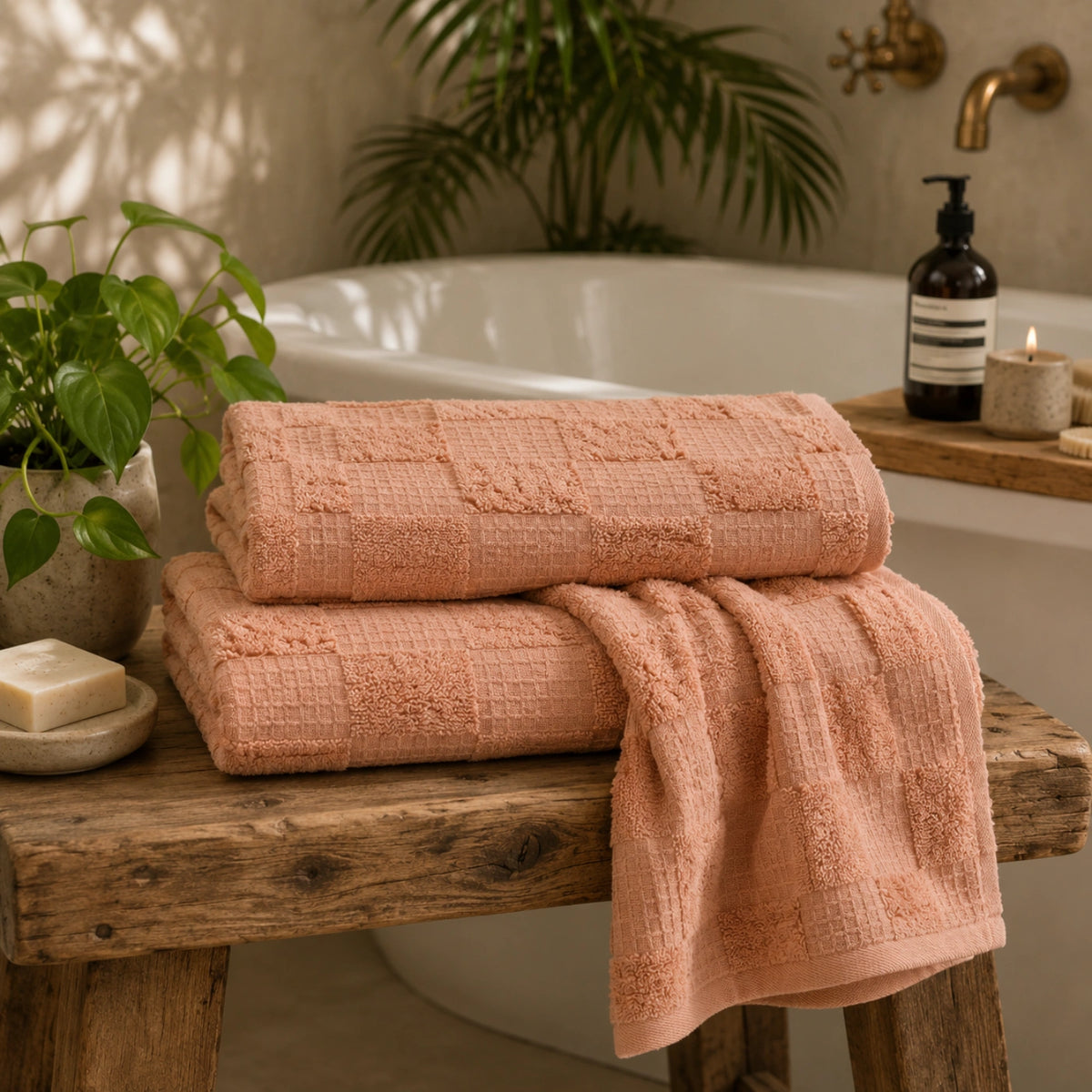 Terracotta Waffle Cotton Bath Towel