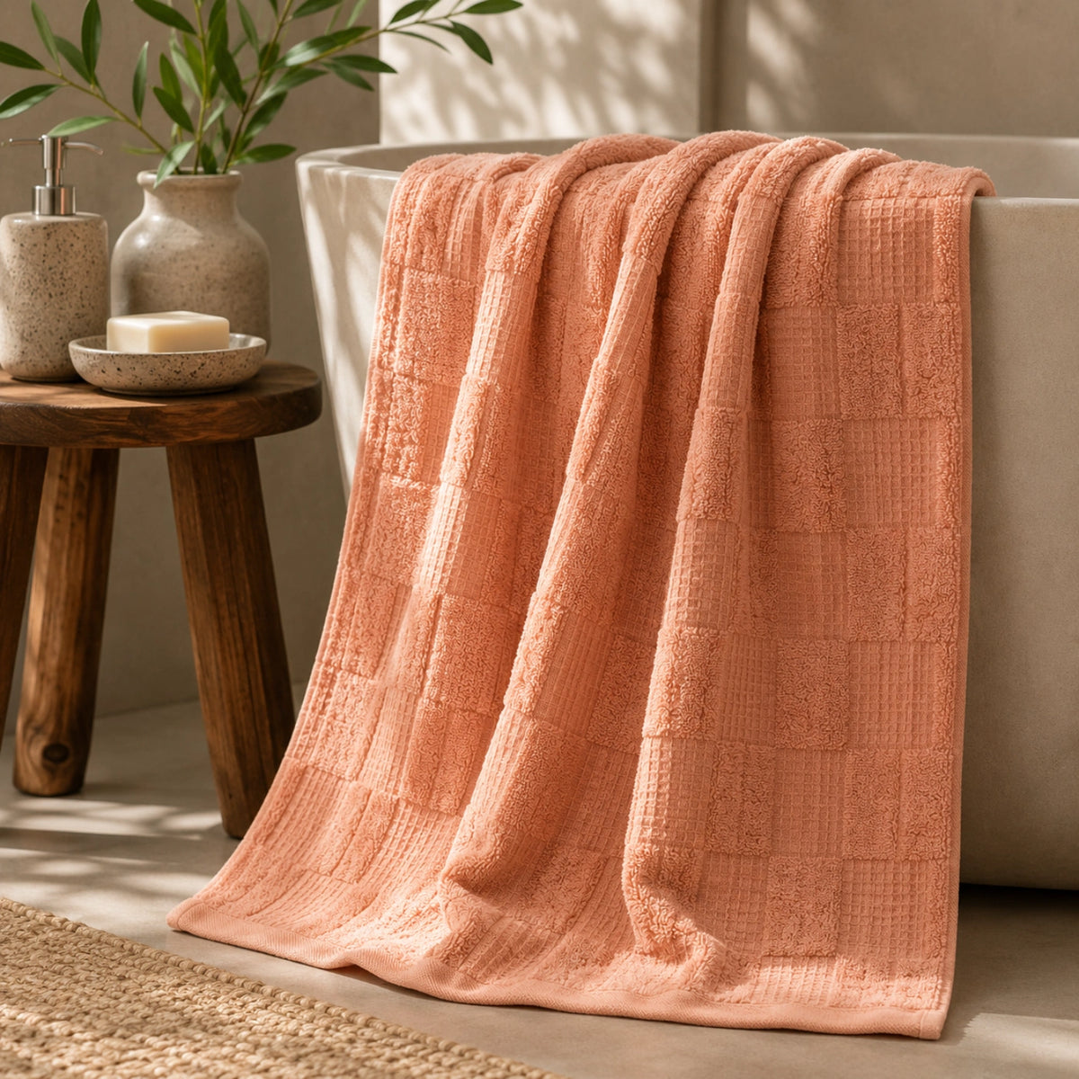 Terracotta Waffle Cotton Bath Towel