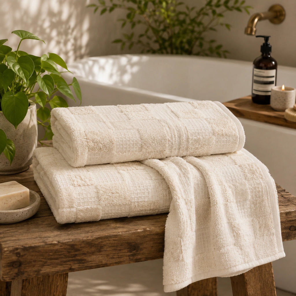 Ivory Waffle Cotton Bath Towel