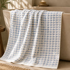 Blue Check Cotton Bath Towel