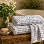 Blue Check Cotton Bath Towel