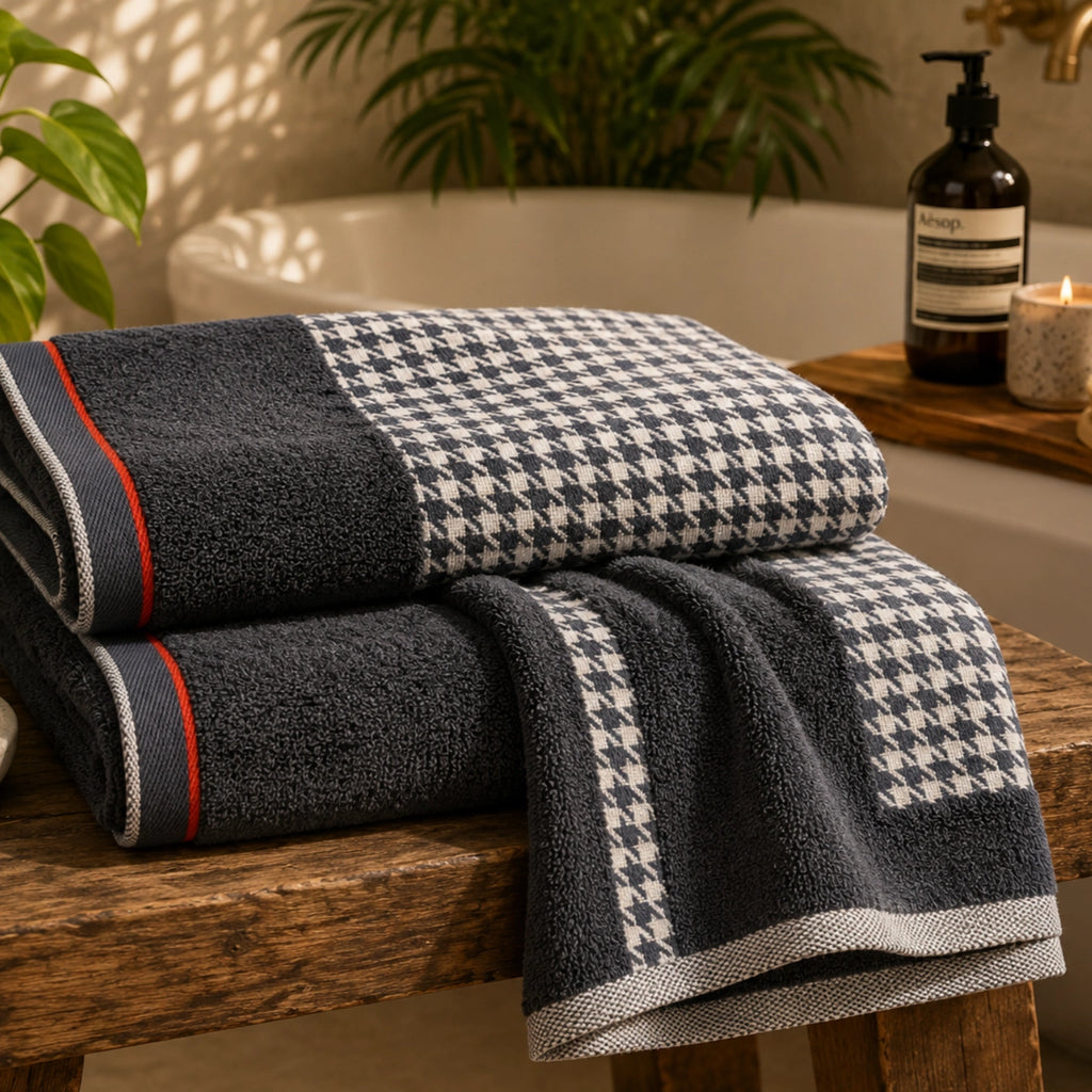 Noir Houndstooth Cotton Bath Towel