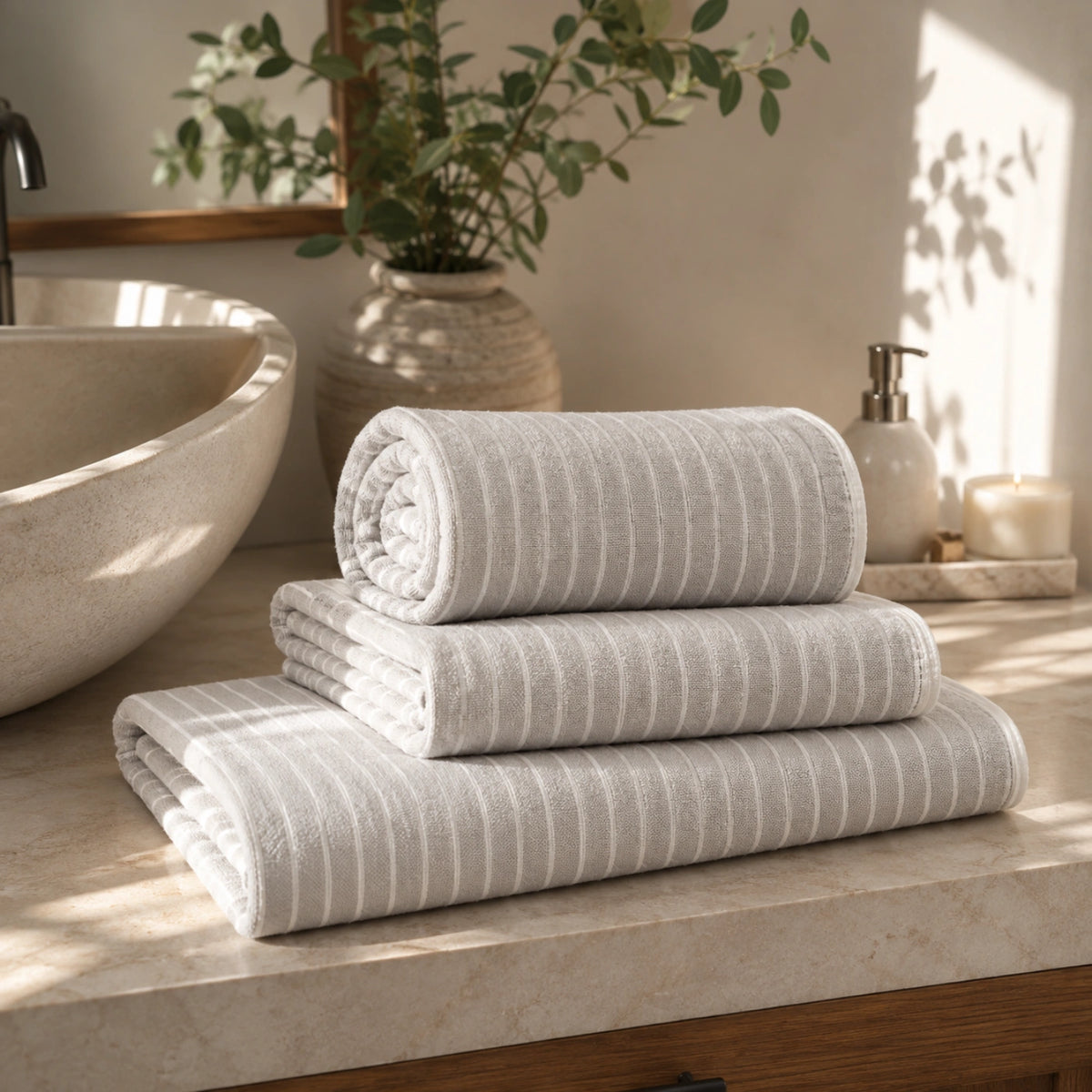 White Line Cotton Bath Towel