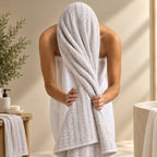Blush Grid Cotton Bath Towel