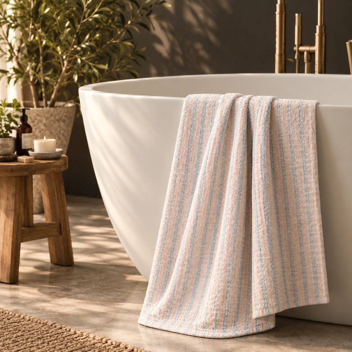 Blush Grid Cotton Bath Towel